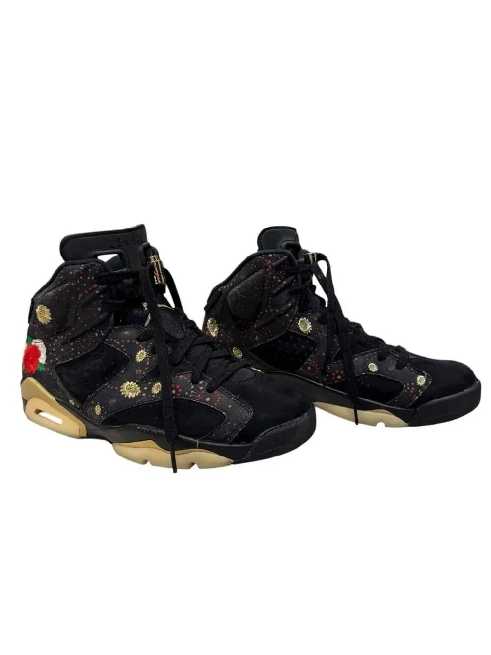 Air Jordan 6 Chinese New Year 2018 Black Gold Firework Embroidered Sneakers Size